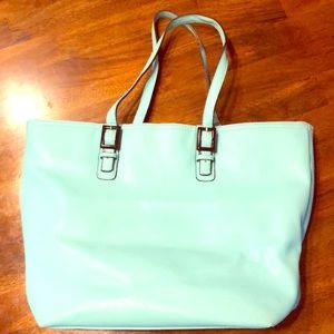 Turquoise tote with removable clutch